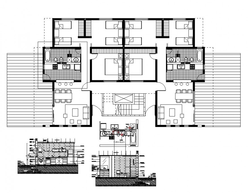 Hostel building structure 2d view CAD structural block layout file in dwg format
